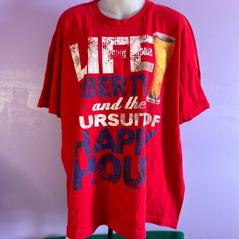 Life Liberty and the Pursuit of Happy Hour T-Shirt Red Size 2XL Funny Graphic